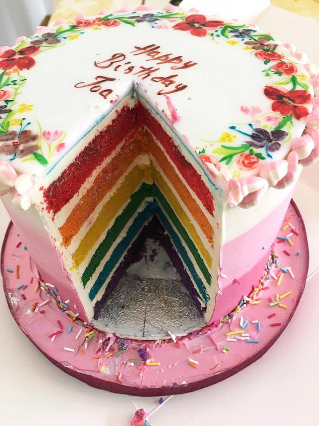 Handpainted floral rainbow cake