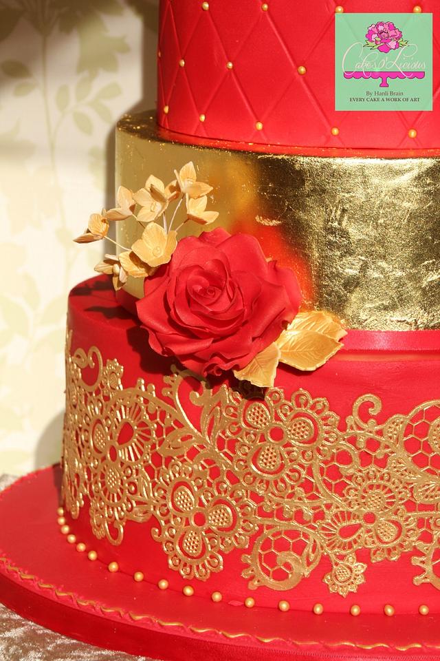 Red and Gold  wedding cake