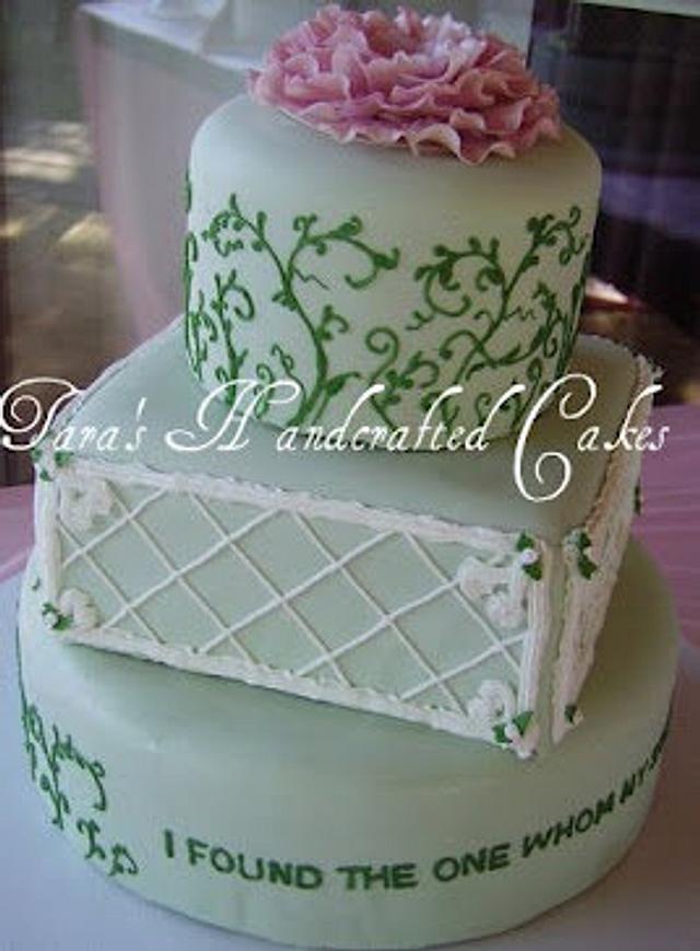 Pink and Green wedding cake Cake by Taras Handcrafted