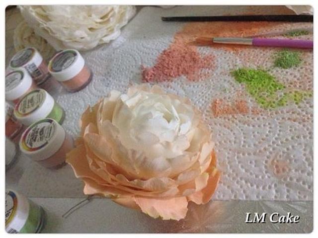 Dusting time Ombre Peach Peony sugar roses - Decorated - CakesDecor