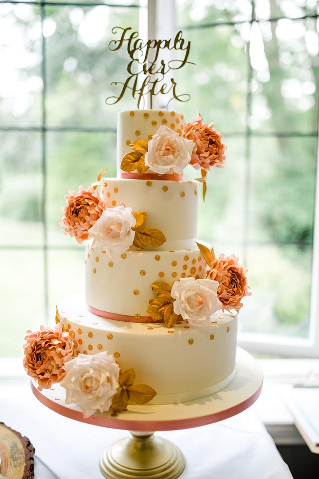 Roses Peonies And Gold Sequins Wedding Cake Decorated Cakesdecor