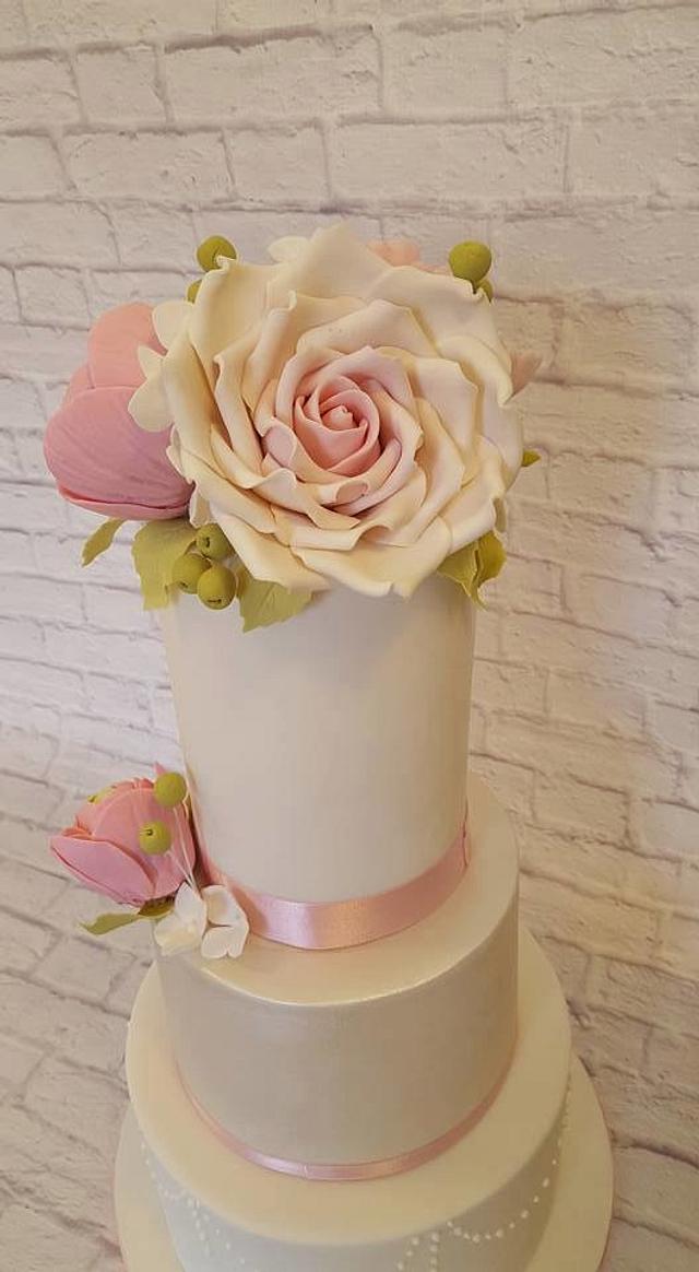 3 Tier Floral Wedding Cake Cake by Babycakes & Roses CakesDecor