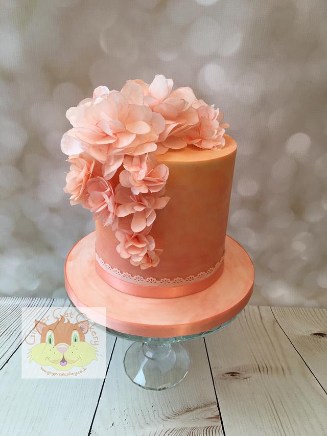 Peach wafer flowers cake