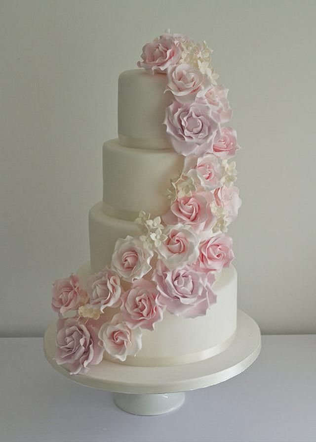 Flower Cascade Wedding Cake - Decorated Cake by Sugar - CakesDecor