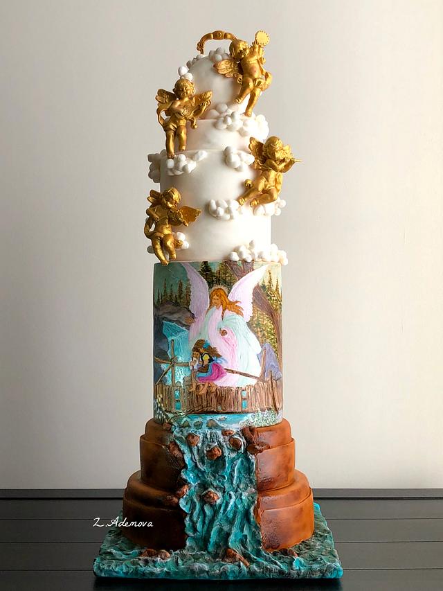 Guardian Angel Cake!Hand Painted Decorated Cake by CakesDecor