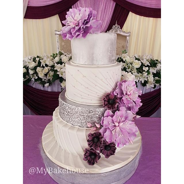 Purple peonies and silver sequins