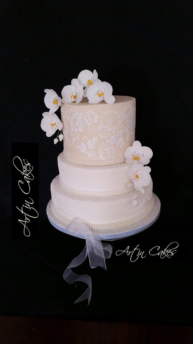 Phalaenopsis and lace cake - Decorated Cake by Shree - CakesDecor