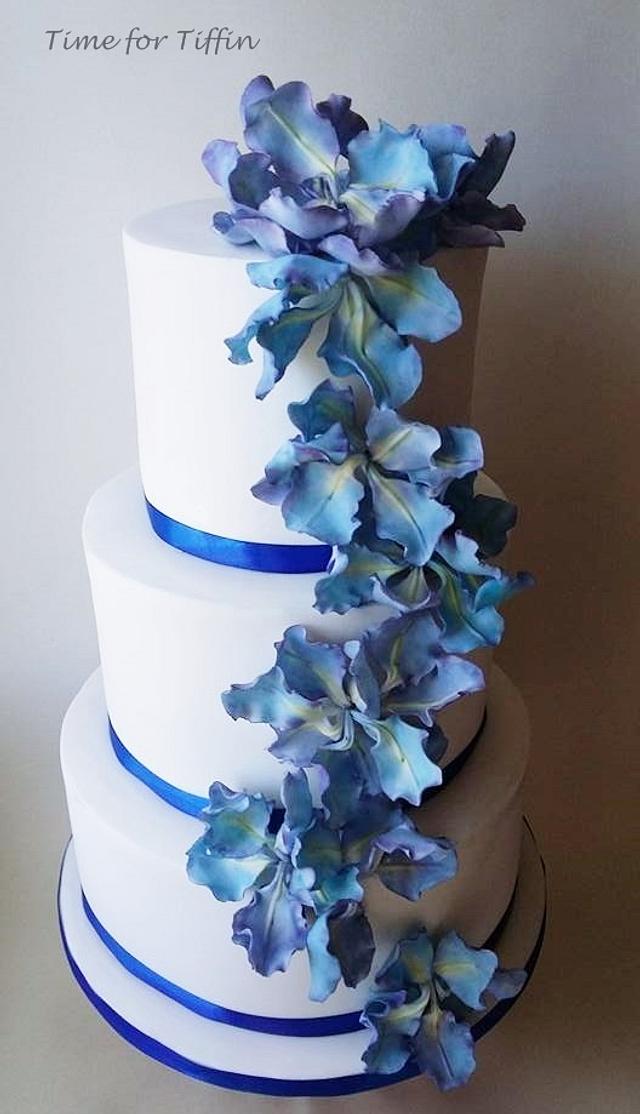 Wedding Cake With Blue Irises   Decorated Cake By Alina   CakesDecor