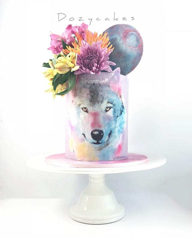 Watercolor Wolf Cake