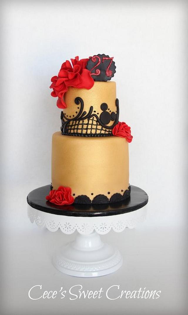 Gold, Black, Red - Decorated Cake By Cecilia Ruiz - Cakesdecor