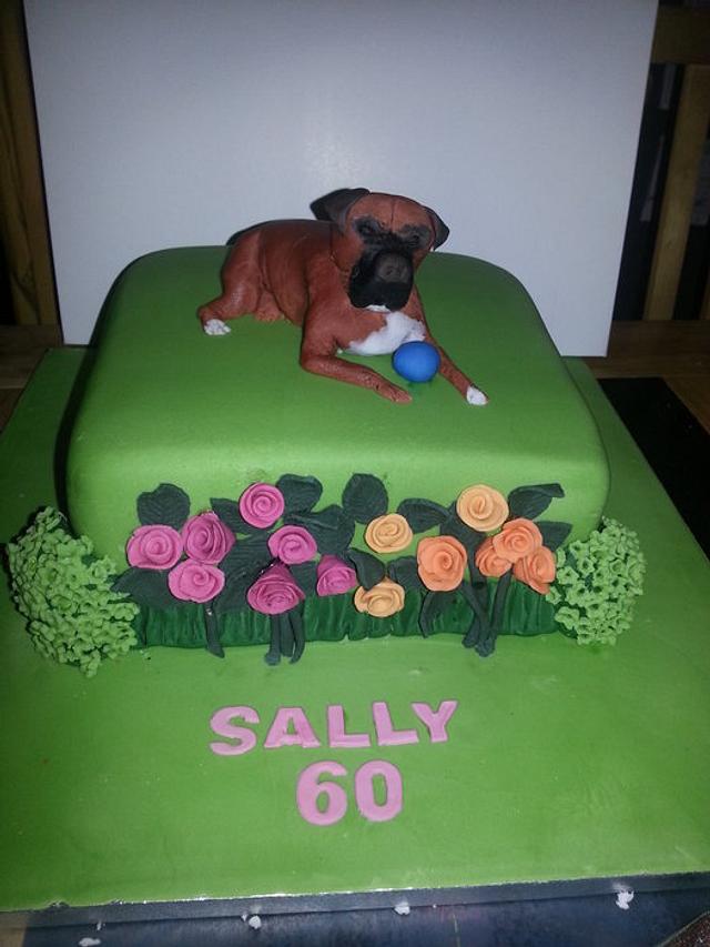 Boxer dog in the garden Decorated Cake by Tracy s CakesDecor