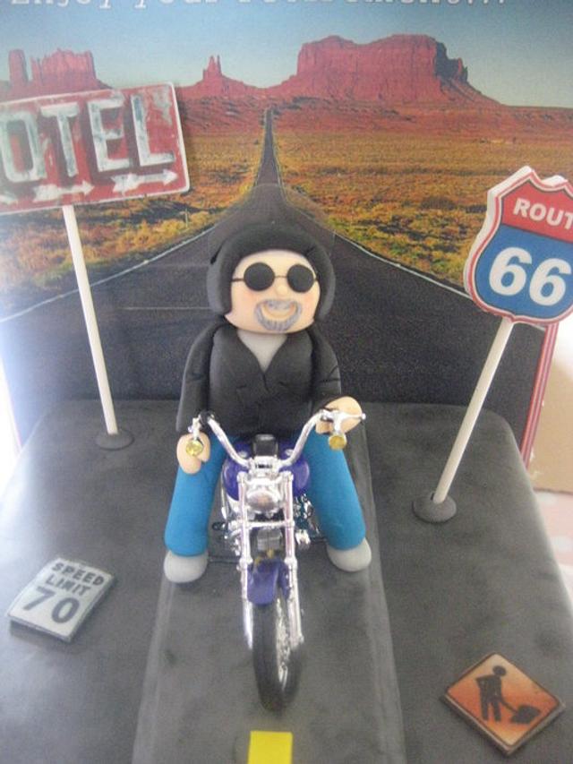 Harley Davidson Route 66 backdrop cake