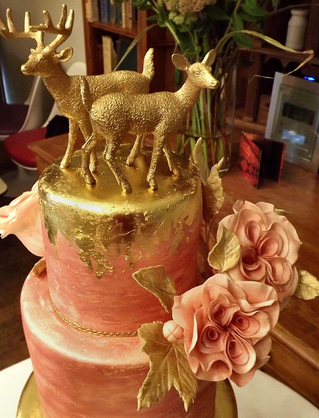 24ct Gold Leaf, Pastel Pink & Rose Wedding Cake :) x