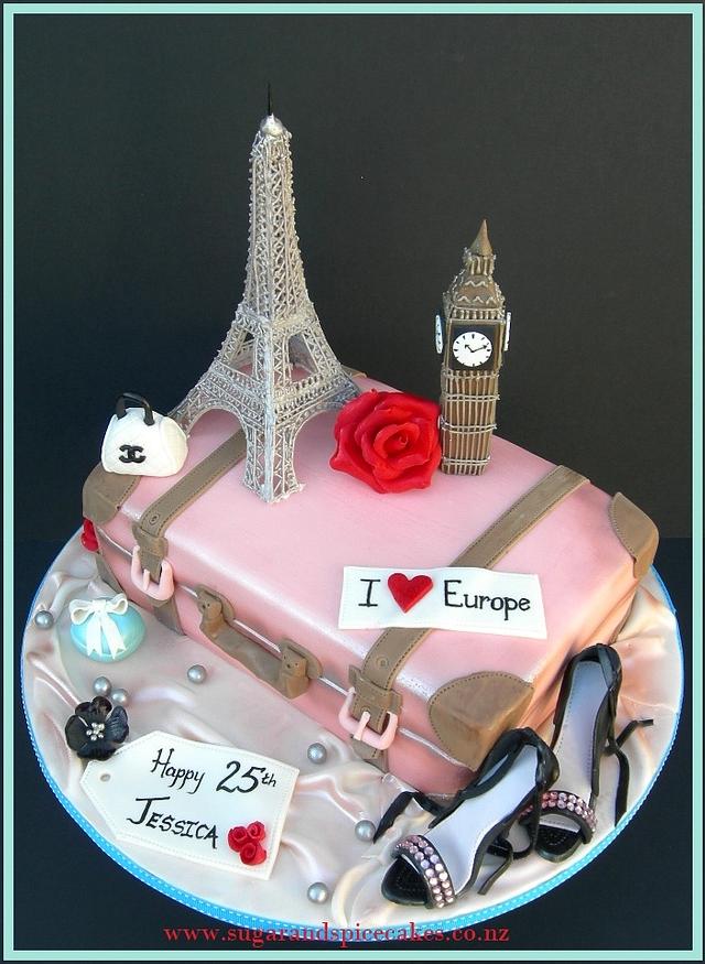 Vintage Travel Cake - I LOVE Europe