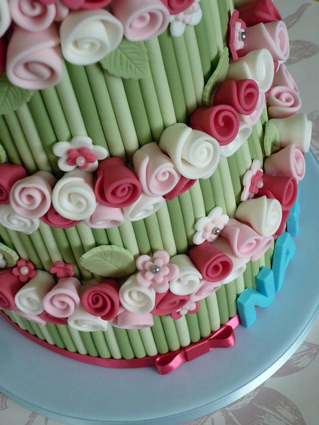 Three tier rose bouquet cake