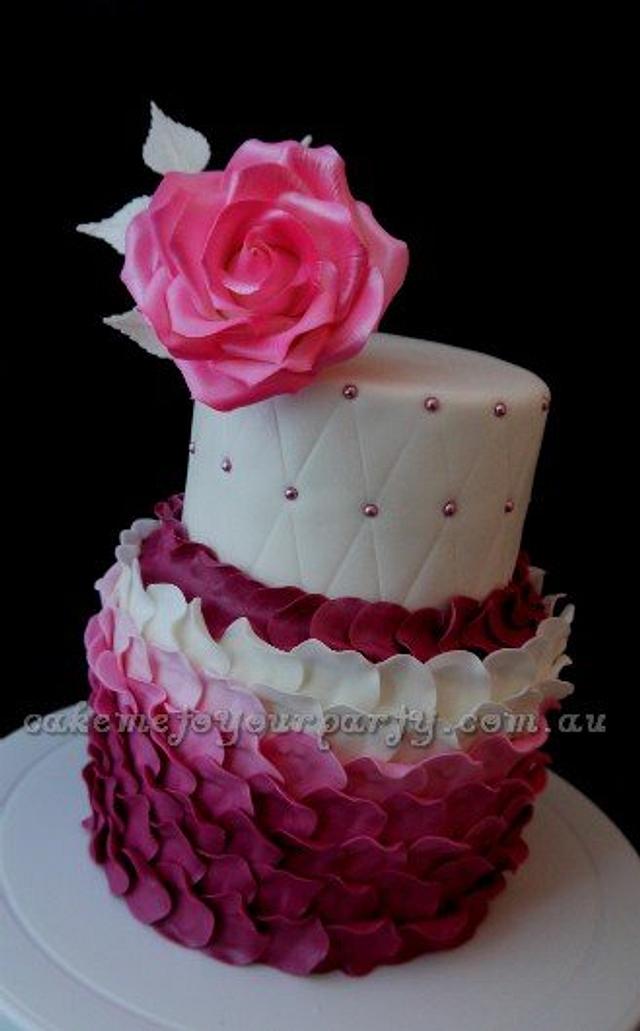 Ombre Rose Petal Cake (with feature rose) - Decorated - CakesDecor