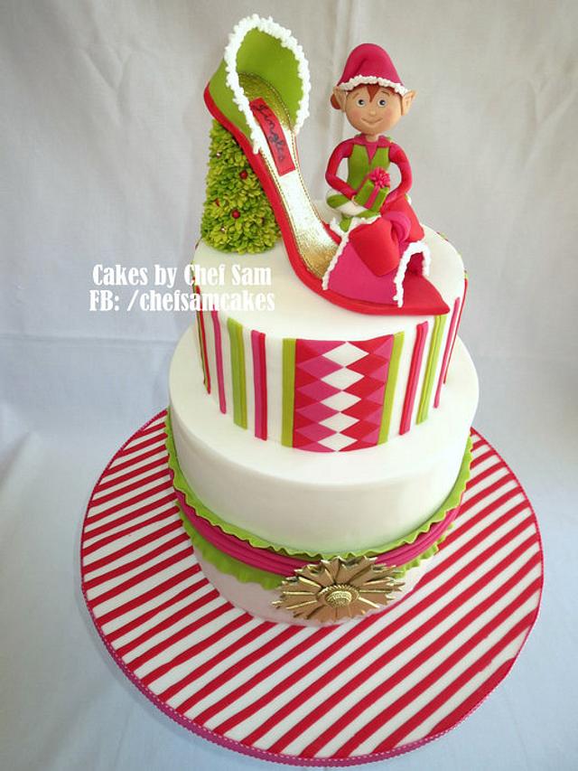 Fashion Christmas Elves and the Shoe (maker)! - cake by - CakesDecor