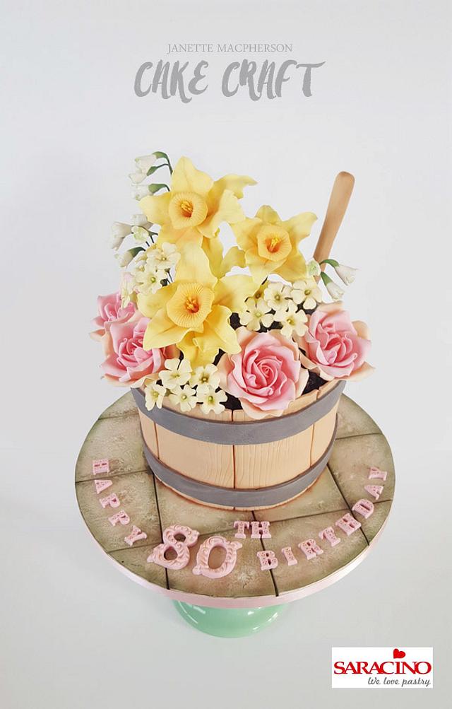 Sugar flower cake, Birthday cake, double barrel cake with sugar flowers in  lavender, yellow and green shade… | Sugar flowers cake, Sugar flowers,  Double barrel cake