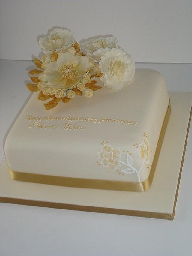 Golden Wedding Anniversary Cake - Decorated Cake by - CakesDecor