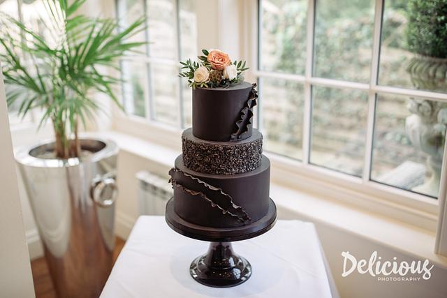 Black 3 tier wedding cake