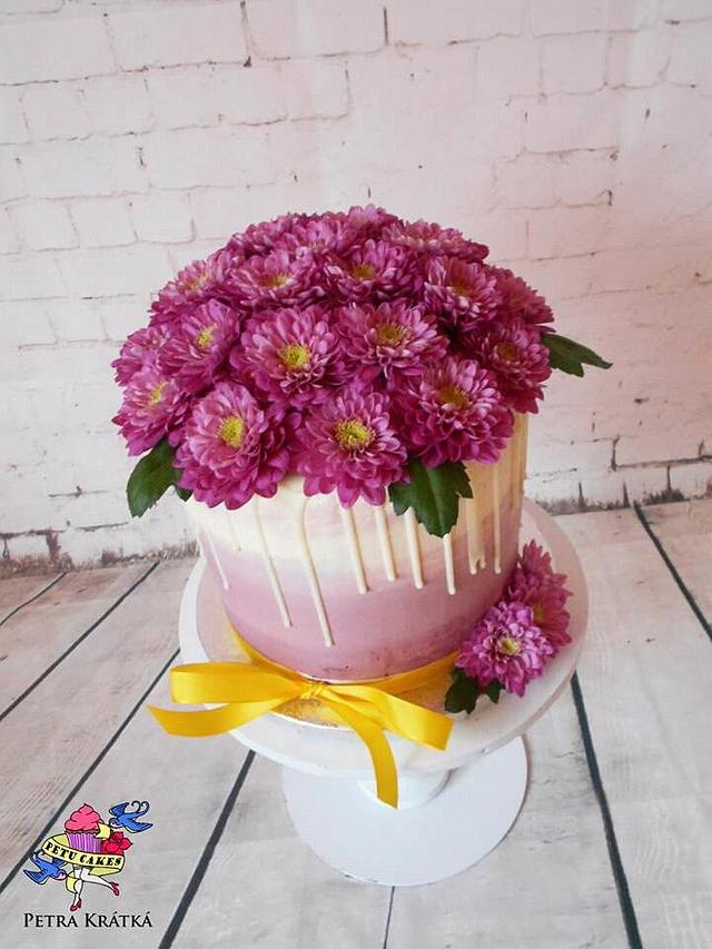 Violet cake with chrysanthemums Decorated Cake by Petra CakesDecor