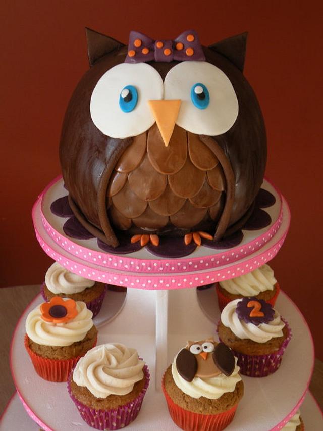 Owl cake & cupcakes - Decorated Cake by Dani Johnson - CakesDecor