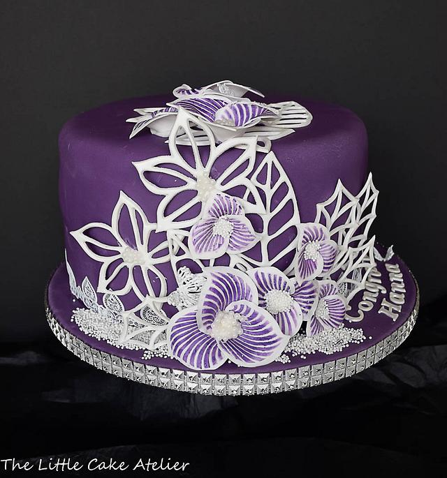 Teal and Purple Birthday Cake with Flowers