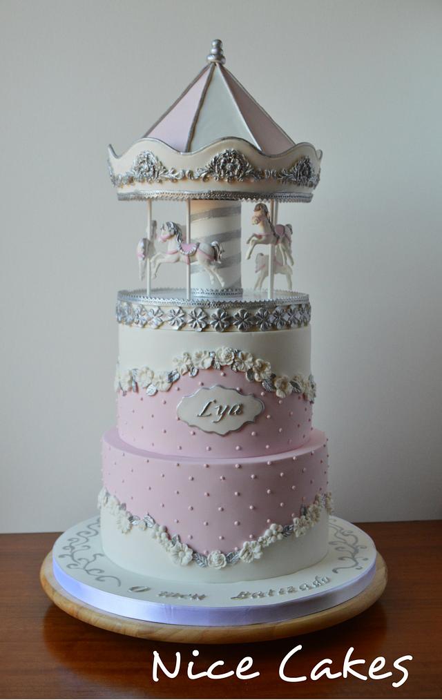 Pink and white Carousel Cake
