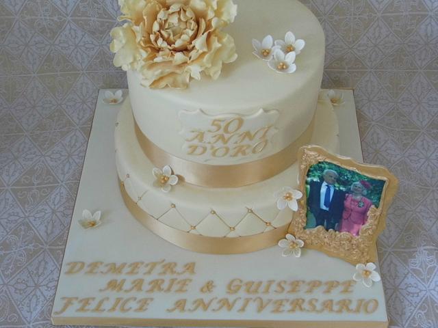 Golden anniversary cake. - Decorated Cake by Karen's - CakesDecor