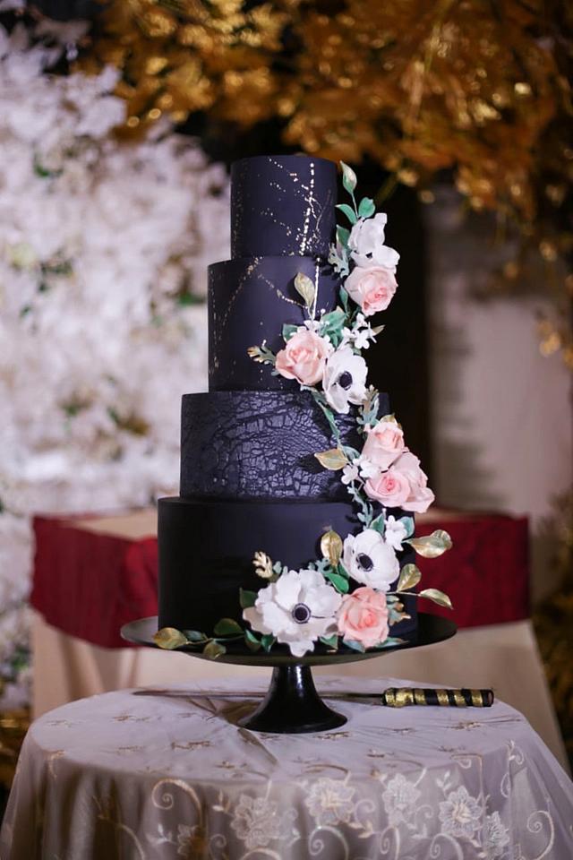 Black theme wedding cake - Decorated Cake by Dsweetcakery - CakesDecor