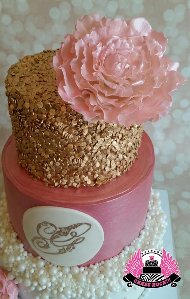 Gold, Pearls, and Pink Baby Shower - Cake by Cakes - CakesDecor