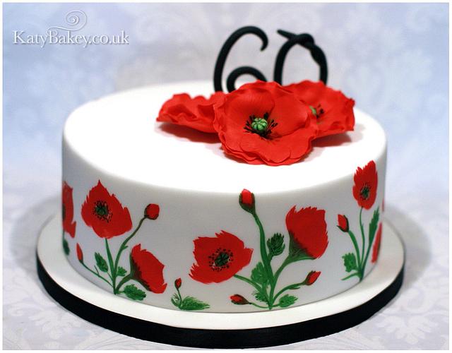 Hand Painted Poppies Decorated Cake By Katy Davies Cakesdecor