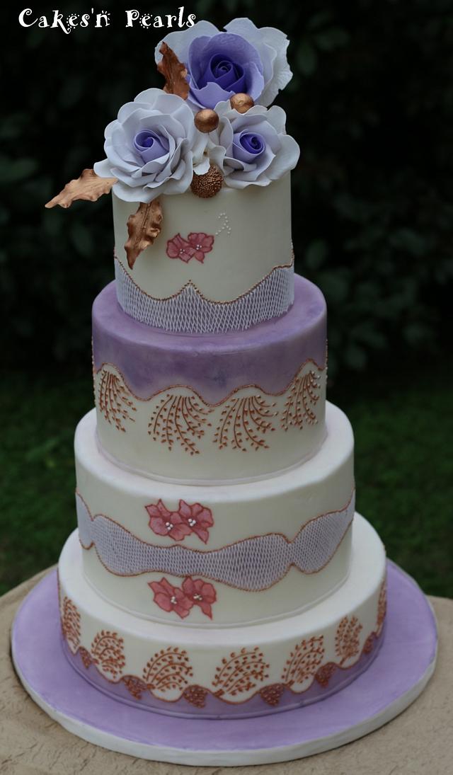 Purple Roses And Gold Accents - Cake by Monica Florea - CakesDecor