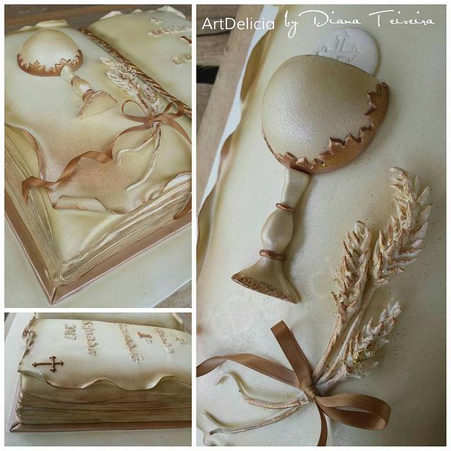 First Communion Cake - Open Book Religious Cake