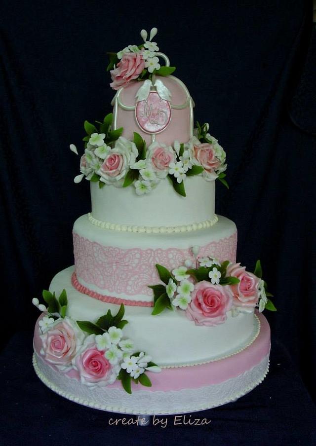 Pink roses wedding cake - Decorated Cake by Eliza - CakesDecor