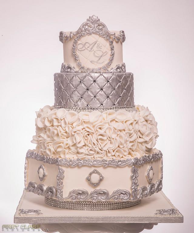 Wedding Cake white & silver - Decorated Cake by DIVA OF - CakesDecor