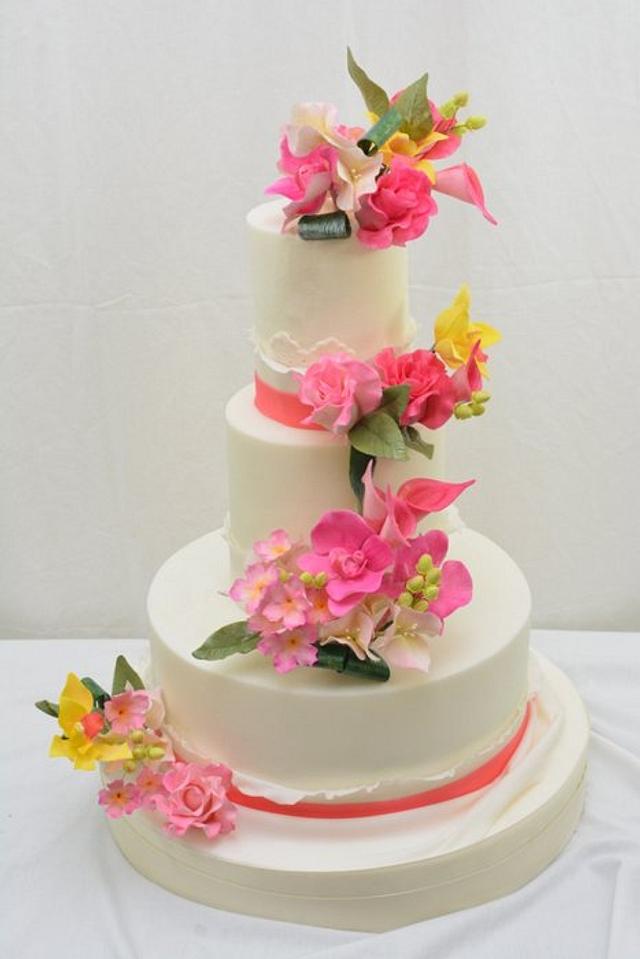 Tropical Blooms --A Garden Romance - Cake by Sugarpixy - CakesDecor