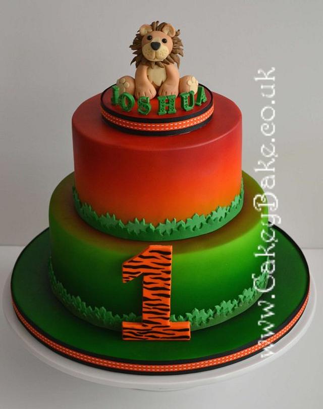 Airbrushed Jungle 1st Birthday Cake Cake by CakeyBake