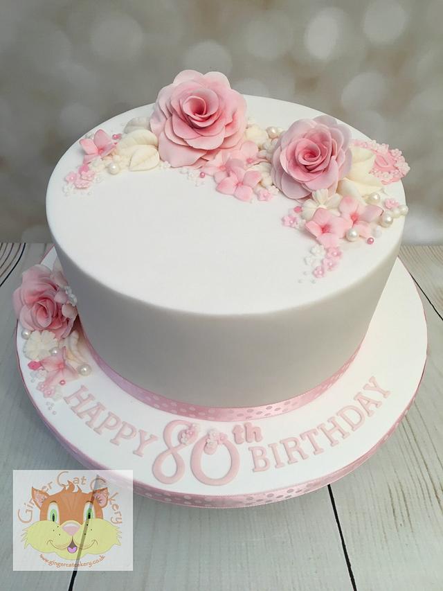 Pink roses cake - Decorated Cake by Elaine - Ginger Cat - CakesDecor