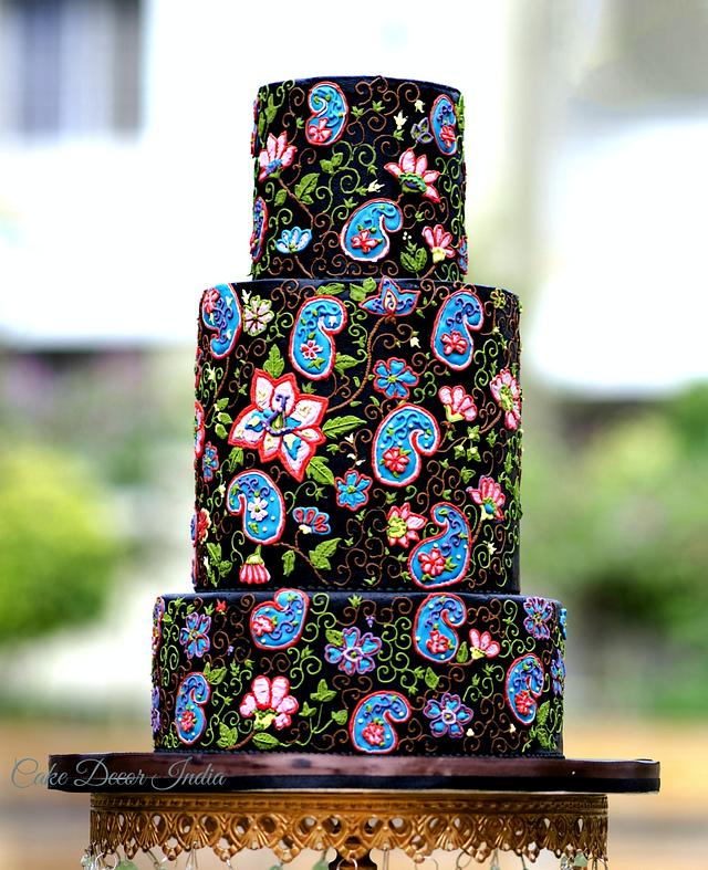 Embroidery in royal icing  decorated cake by prachi  cakesdecor