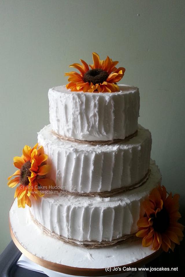 Three Tier Rustic Sunflowers Wedding Cake Cake by Jo�s