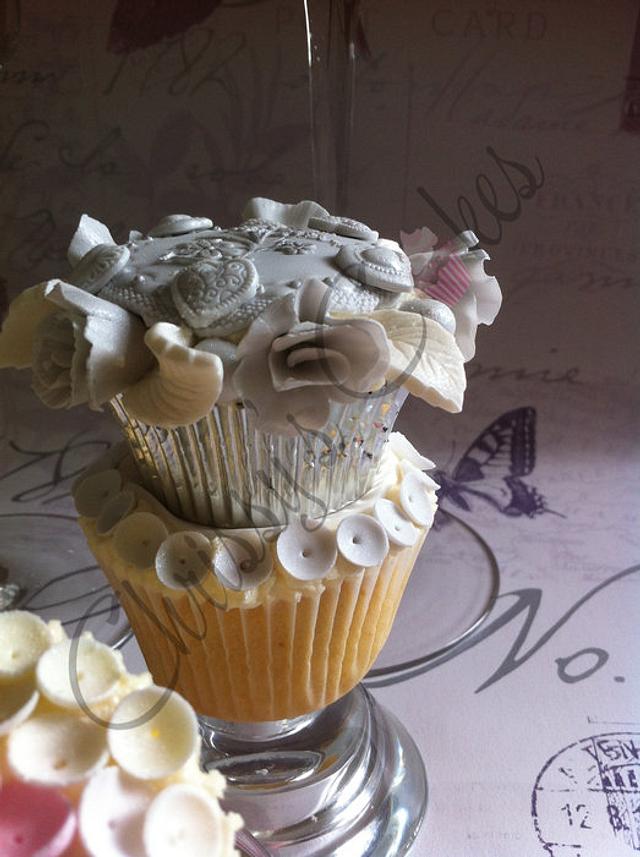 Hearts &amp; Flowers Stacked Cupcakes Cake by Chrissy