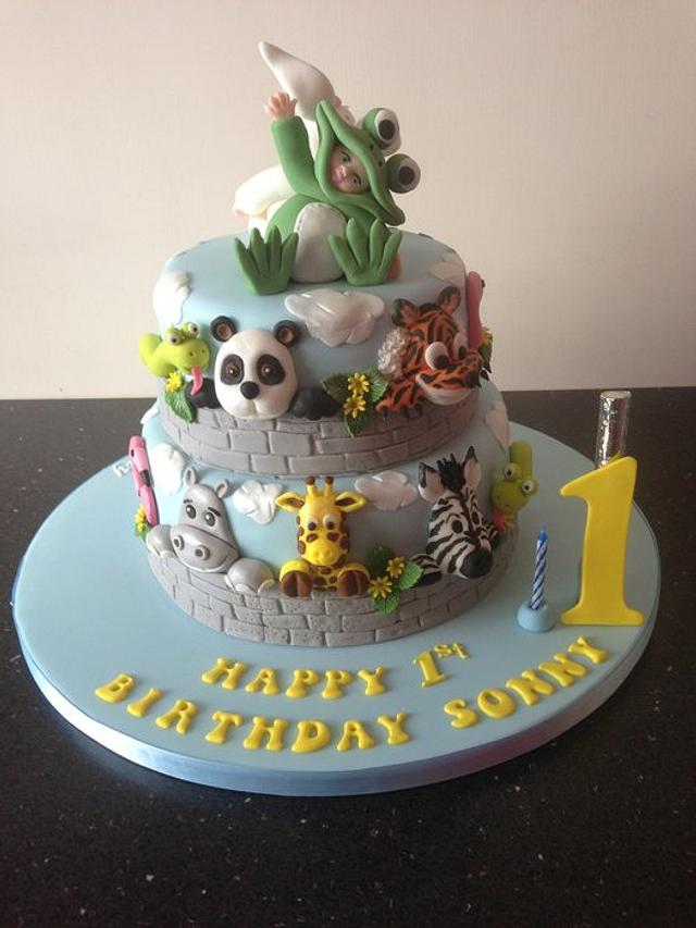 1st birthday and christening cake half and half Cake by CakesDecor