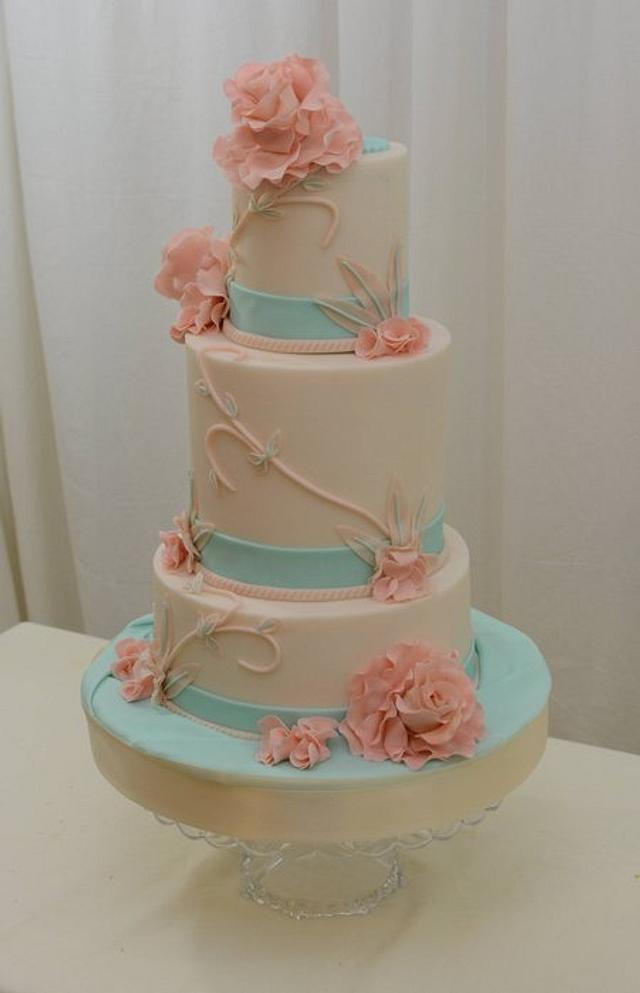 Teal and Coral Cake - Cake by Sugarpixy - CakesDecor