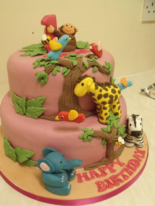 1st birthday girls animal cake - Cake by zoe - CakesDecor