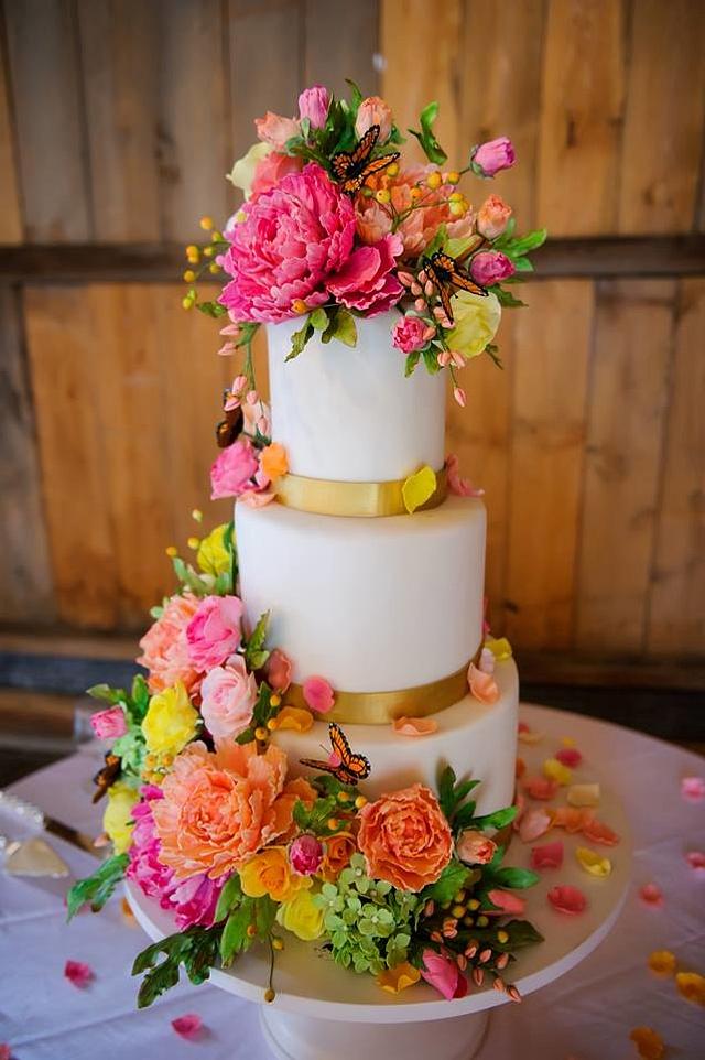Bright Sugar Flower Wedding Cake