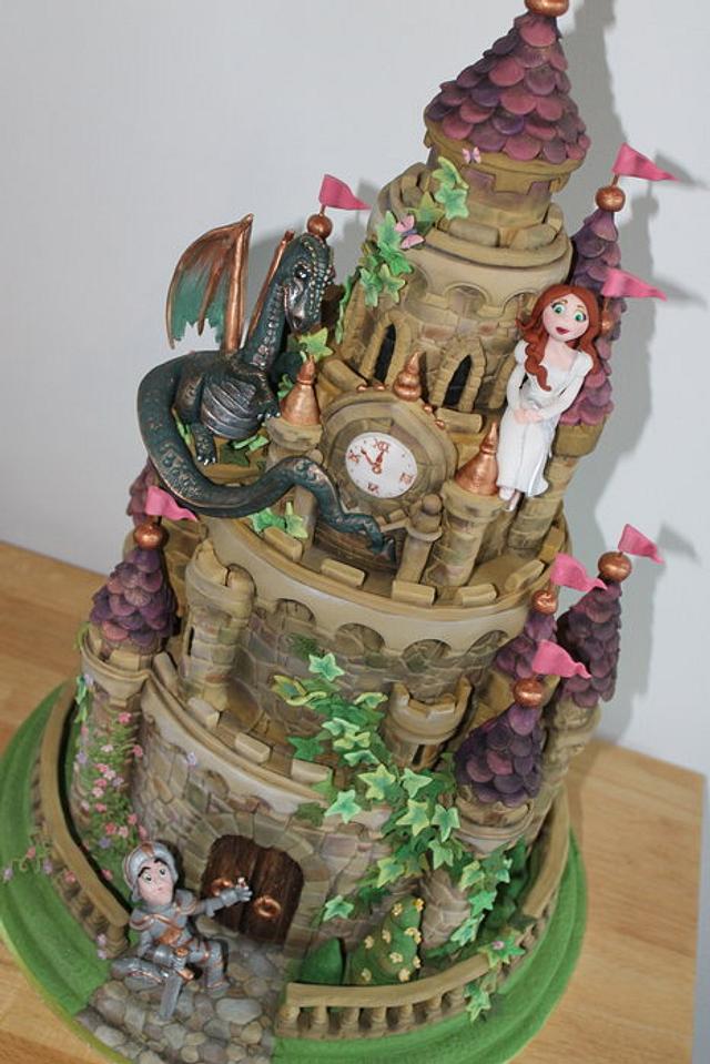 Castle Cake With Added Dragon Knight And Princess Cake Cakesdecor