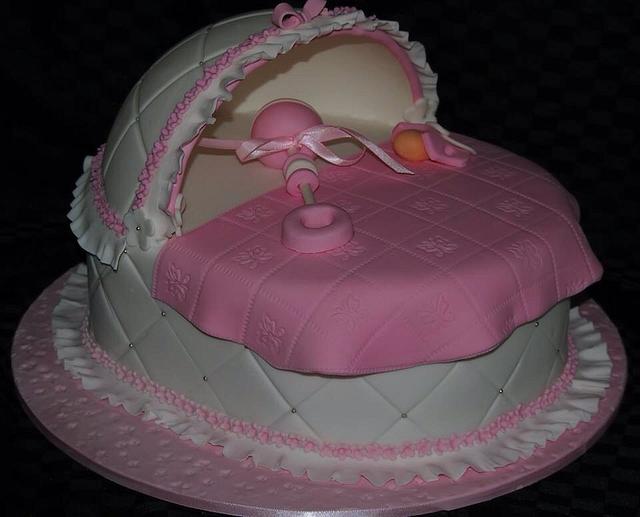 Christening bassinet cake - Decorated Cake by Rainie's - CakesDecor