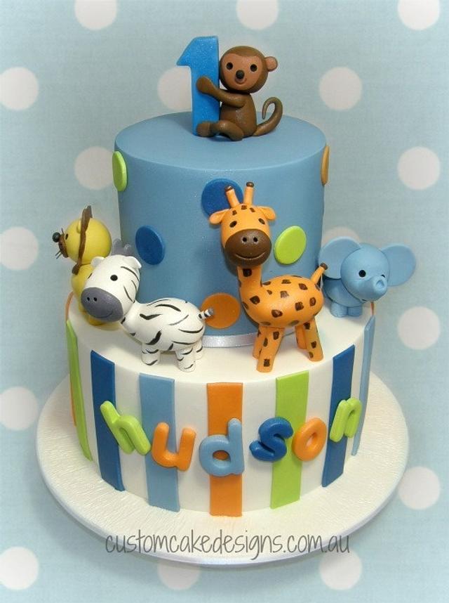 Animal 1st Birthday Cake - Decorated Cake by Custom Cake - CakesDecor