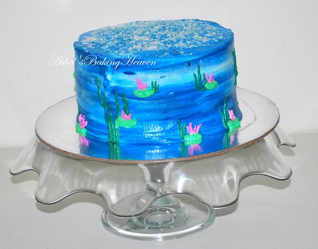 Hand painted water color effect on cake with Cream cheese frosting!!